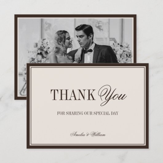 オールドマネー タイムレス ブラウン クリーム 結婚式 写真 サンキューカード (正面/裏面)