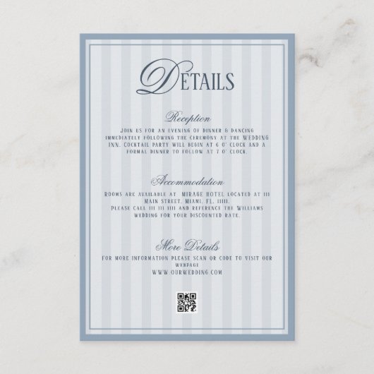 オールドマネー ダスティーブルー ウェディングの詳細 エンクロージャーカード (正面)