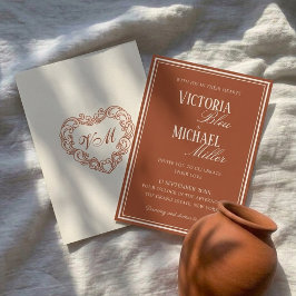 オールドマネー ボヘミアン テラコッタ アイボリー シックな結婚式 招待状