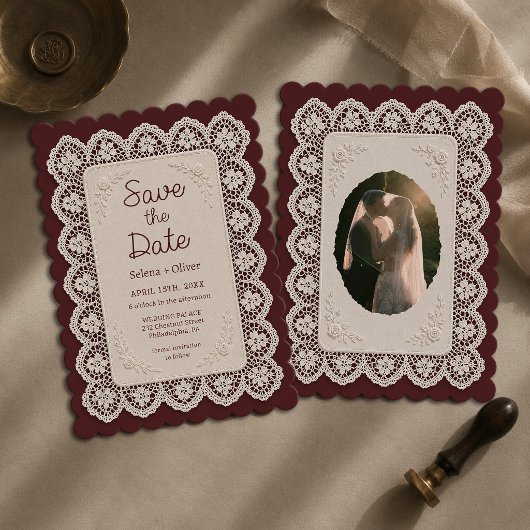 オールドマネー レース ブルゴーニュ 結婚式 セーブ・ザ・デート 招待状