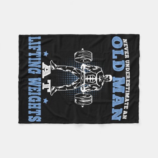 オールドマンアットリフティングウェイトトレーニングフィットネスジム フリースブランケット (正面(横))