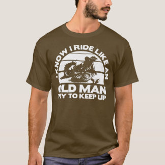 オールドマンバイクディルトバイおもしろいクモトクロスデザイン Tシャツ