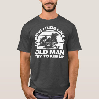 オールドマンバイクディルトバイおもしろいクモトクロスデザイン Tシャツ