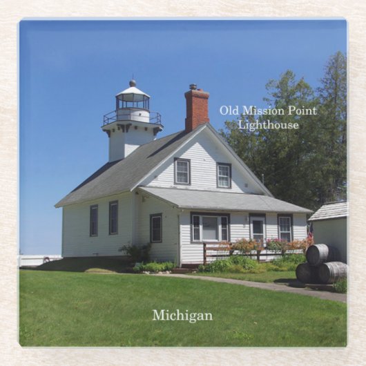 オールドミッションポイントライトハウスガラスコースター ガラスコースター (正面)