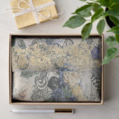 オールドミュージックシフランスのート金ゴールドネイビーブルー花 薄葉紙 (ギフト)