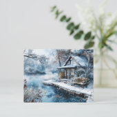 オールドミルバイリバー霜の降りたインウィンターイラストレーション ポストカード (スタンド正面)