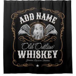 オールドムーンシャインウイスキーラベルADD PHOTO Family Name シャワーカーテン