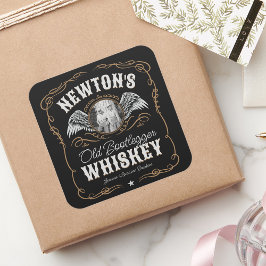 オールドムーンシャインウイスキーラベルADD PHOTO Family Name スクエアシール