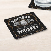 オールドムーンシャインウイスキーラベルADD PHOTO Family Name スクエアペーパーコースター (アングル)