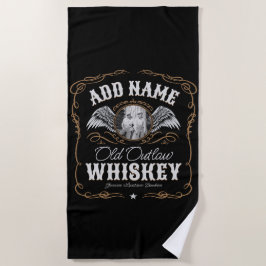 オールドムーンシャインウイスキーラベルADD PHOTO Family Name ビーチタオル