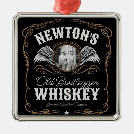 オールドムーンシャインウイスキーラベルADD PHOTO Family Name メタルオーナメント (正面)