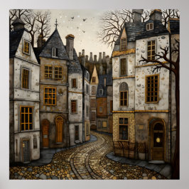 オールドヨーロッパコブレストン通り素朴建物 ポスター