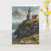 オールドライトハウスオンザロッキークリフ誕生日 カード (黄色い花)