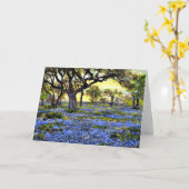 オールドライブオークの木とブルーボンネット カード (黄色い花)