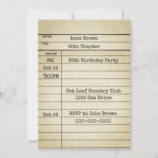 オールドライブラリカード95th誕生日パーティー 招待状 (正面)