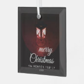 オールドランタンライトメリークリスマススクリプトファミリー ガラスオーナメント (正面左)