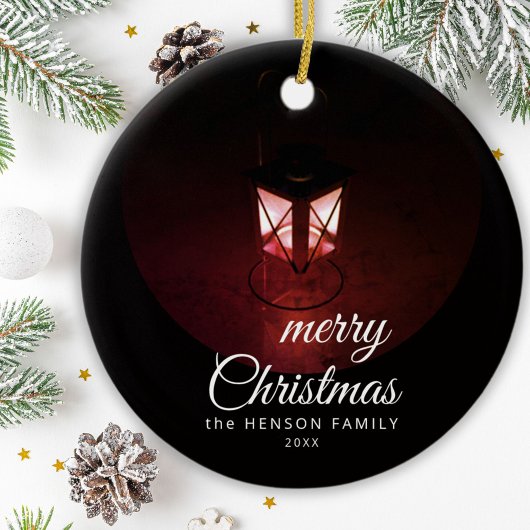 オールドランタンライトメリークリスマススクリプトファミリー セラミックオーナメント