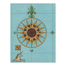 オールドルネッサンス風ユニコーン国旗の地図プリント