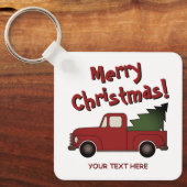 オールドレッドシボレーのトラックとクリスマスツリーカスタム キーホルダー (正面)