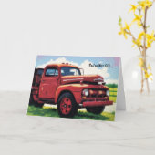 オールドレッドトラッククラシックヴィンテージトラックおもしろい誕生日 カード (黄色い花)