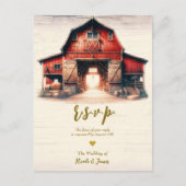 オールドレッドバーンカントリー素朴ウェディングRSVP 案内ポストカード (正面)