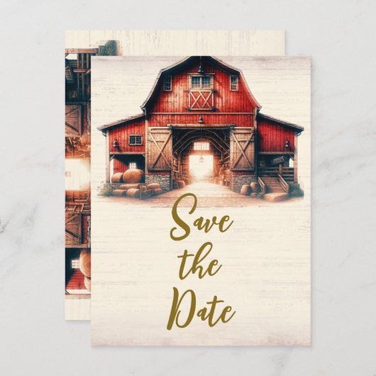 オールドレッドバ素朴ンカントリー結婚式の日付を保存 案内ポストカード (正面/裏面)