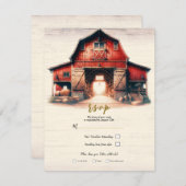 オールドレッド素朴バーンカントリーウェディングR.S.V.P. 招待状 (正面/裏面)