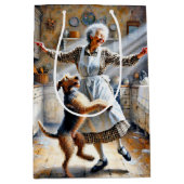 オールドレディ踊りと彼女の犬誕生日 ミディアムペーパーバッグ (正面)