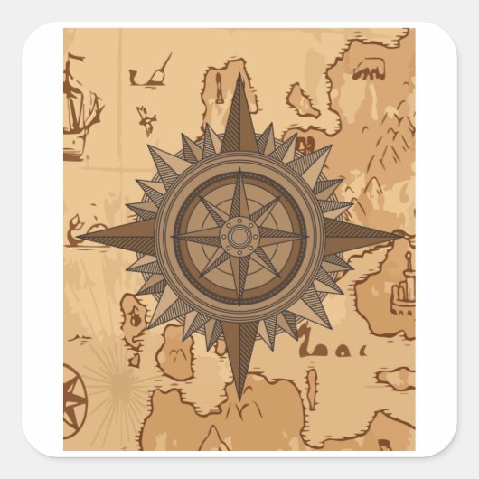 オールドレトロコンパスサインポストバイキング スクエアシール (正面)