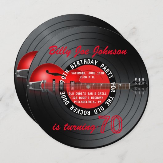 オールドロッカーデュデギターレコード70th誕生日パーティー 招待状 (正面/裏面)