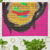 オールドワイズバイクもしくは自転車に乗る人顔グラフィティアート キッチンタオル (折り畳み)