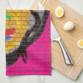 オールドワイズバイクもしくは自転車に乗る人顔グラフィティアート キッチンタオル (四つ折り)