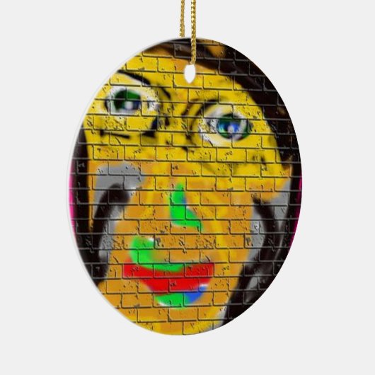 オールドワイズバイクもしくは自転車に乗る人顔グラフィティアート セラミックオーナメント (右)