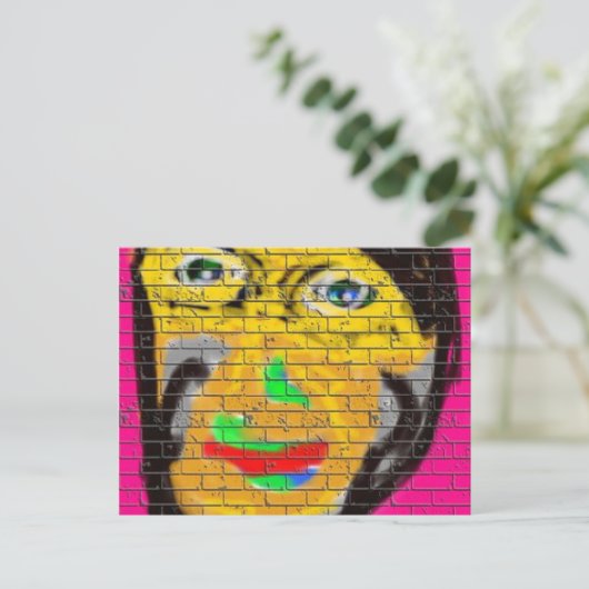 オールドワイズバイクもしくは自転車に乗る人顔グラフィティアート ポストカード (スタンド正面)