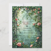 オールドワールドの植物学的なバラ園の結婚式 招待状 (正面)