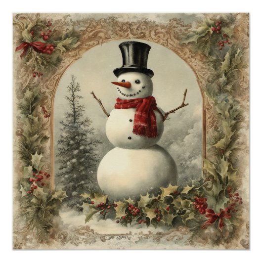 オールドワールドクリスマスの雪だるま ポスター (正面)