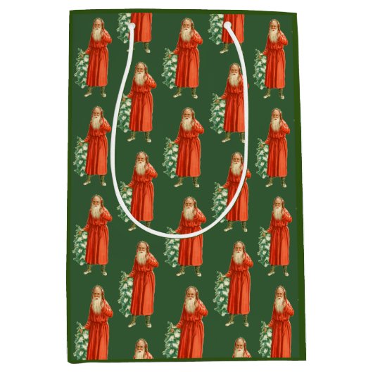 オールドワールドサンタクロースヴィンテージクリスマスホリデー ミディアムペーパーバッグ (正面)