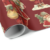 オールドワールドサンタビンテージクリスマスホリデー ラッピングペーパー (ロールコーナー)