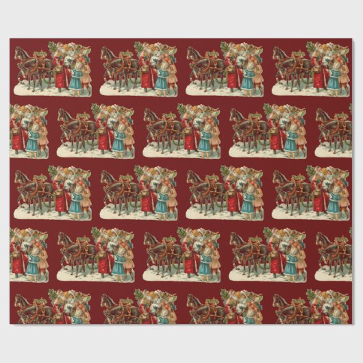 オールドワールドサンタヴィンテージクリスマスホリデースそり ラッピングペーパー (フラット)