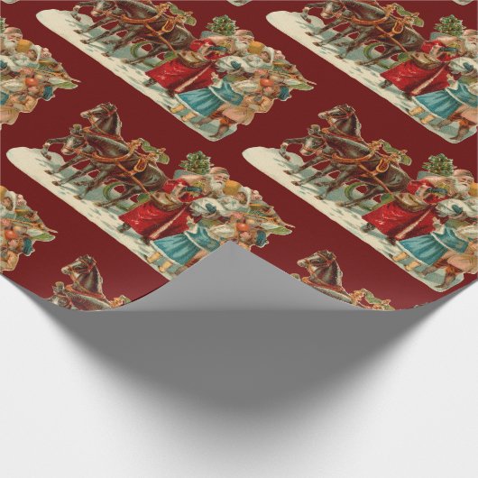 オールドワールドサンタヴィンテージクリスマスホリデースそり ラッピングペーパー (角)