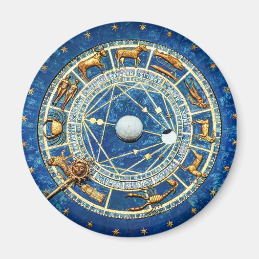 オールドワールドシテラルブルー〔占星術の〕十二宮図星占いホイール マグネット (正面)