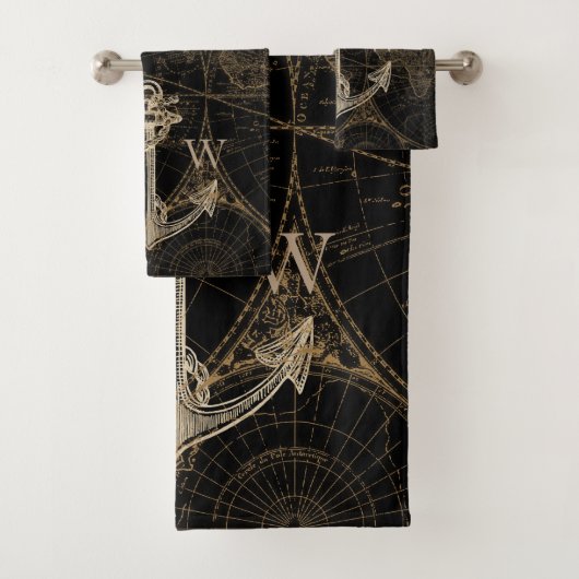 オールドワールドジャーニー航海のいかりモノグラムブラック バスタオルセット (インサイチュ)