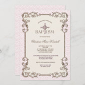 オールドワールドピンクバプテスマ招待状 招待状 (正面/裏面)