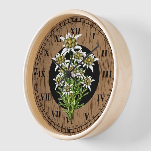 オールドワールドルックフェイクウッド&エーデルワイス 壁時計 (傾斜)