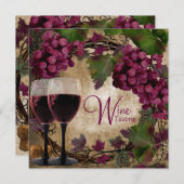 オールドワールドヴィンテージ赤い緑のブドウのワインの試飲 招待状 (正面/裏面)