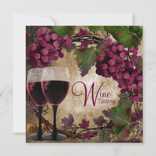 オールドワールドヴィンテージ赤い緑のブドウのワインの試飲 招待状 (正面)