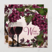 オールドワールドヴィンテージ赤い緑のブドウのワインの試飲 招待状 (正面/裏面)