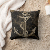 オールドワールド航海のいかりモノグラムブラック クッション (ブランケット)