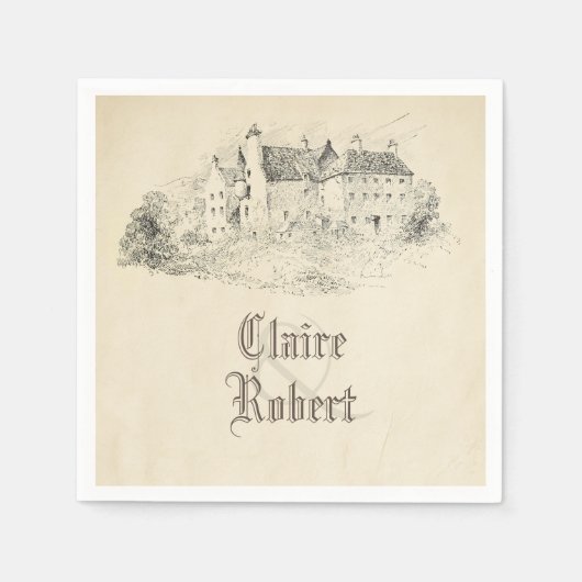 オールドヴィンテージおとぎ話結婚の城 スタンダードカクテルナプキン (正面)