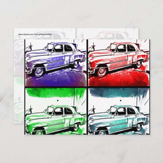 オールドヴィンテージカーウォーターカラーポップ・アートのアートプリント ポストカード (正面/裏面)